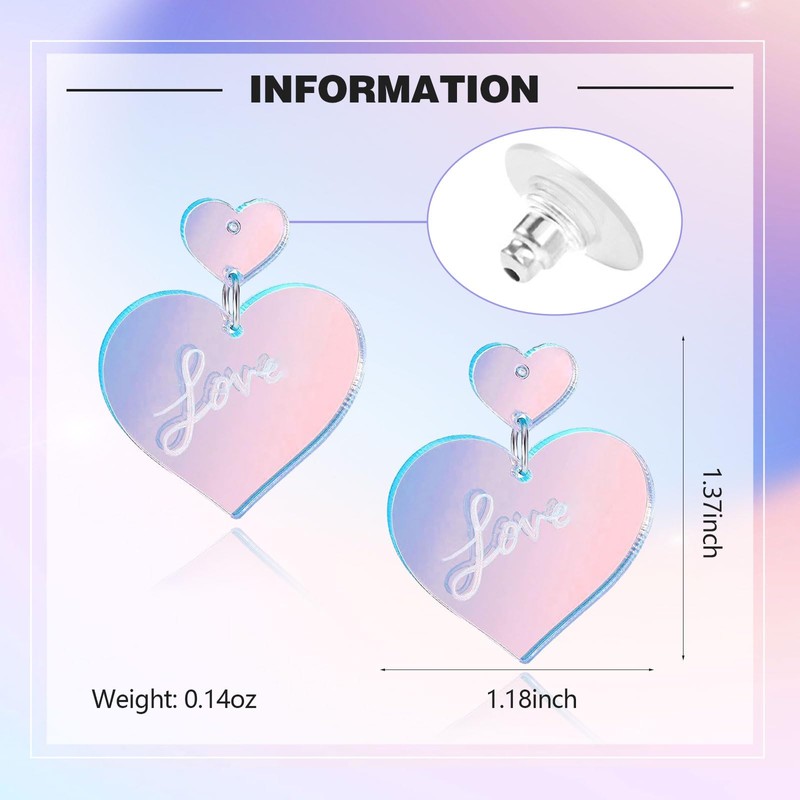 Heart Dangle Earrings for Women, WGXIA Acrylic Laser Lover Earrings