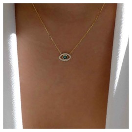 Cimenexe Bohemian Emerald Evil Eye Pendant Necklace Gold Crystal Eye Necklace Chain Green CZ Devil Eye Choker Necklace Paved Rhinestone Demon Eye Necklace Jewellery for Women and Girls