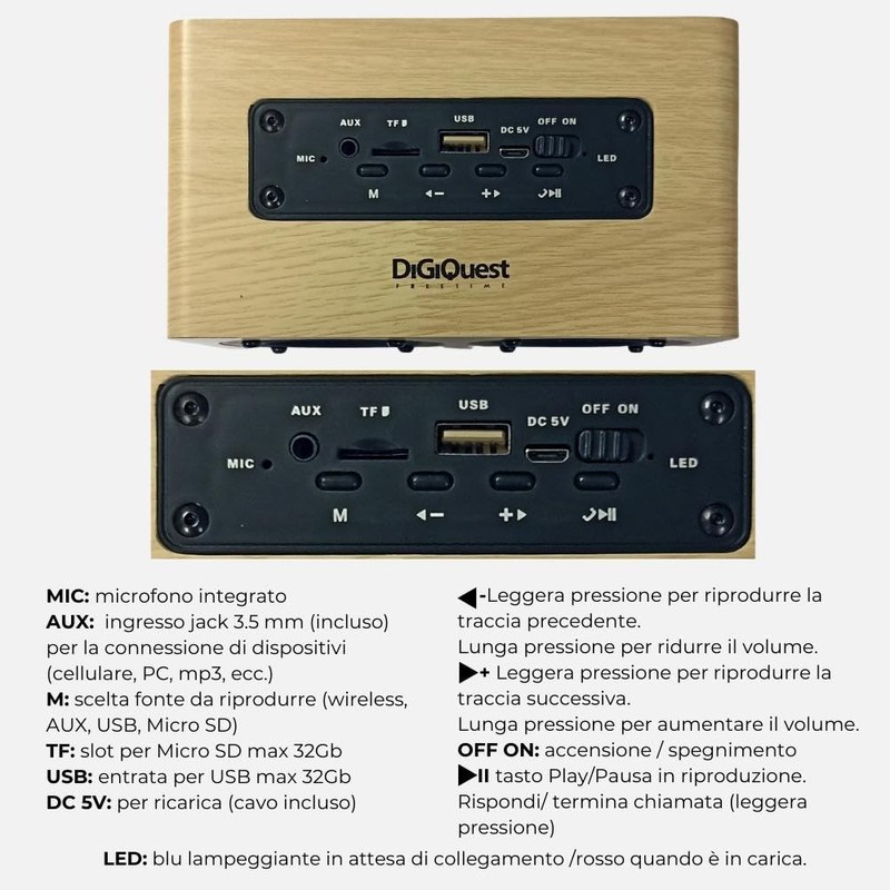 Digiquest - Woody Wireless Speaker - with Live Voice, Natural