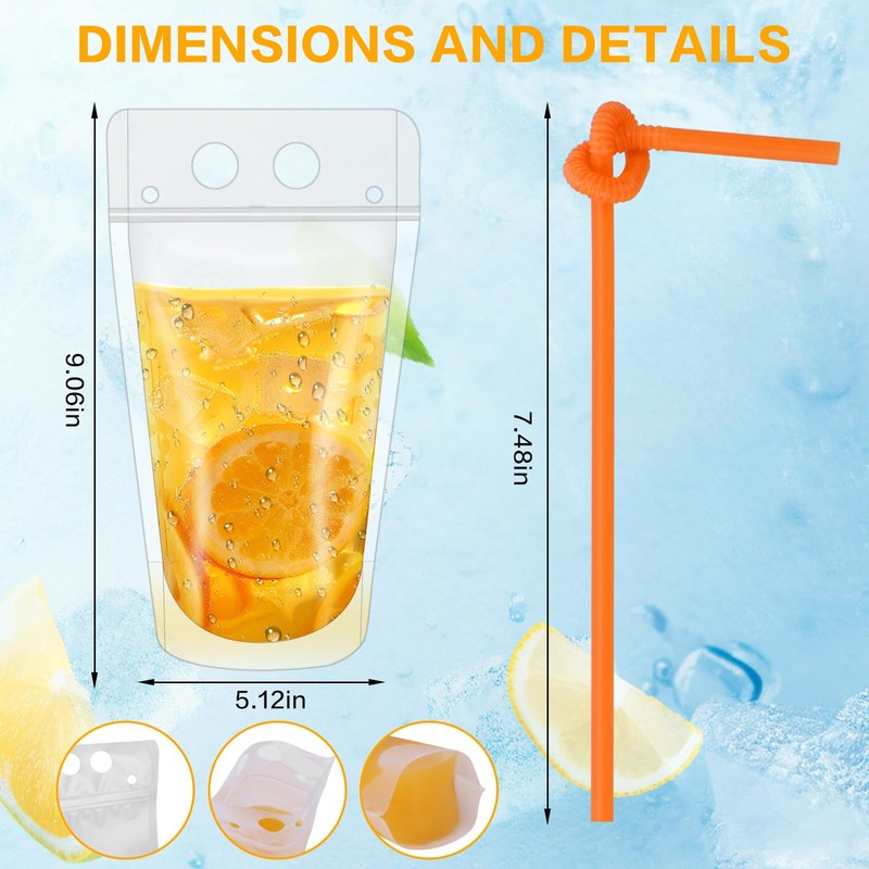 Willbetoper 100Pcs Drink Pouches, 16oz Translucent Drink Bags Pouches with