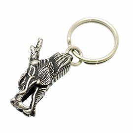 Silver One White Metal Dragon Catcher Keychain Men's M1 Japanese Style Key Ring, Silver