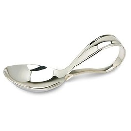 Krysaliis Sterling Silver Bent Curved Baby Feeding Spoon - Premium Quality Food Grade Standard .925 Solid Sterling Silver Spoon - Engravable Gift For Baby with a Beautiful Gift Box