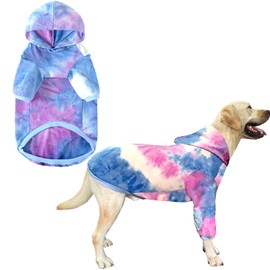 Dog Cotton Tie dye Hoodie Blue Pullover Sweatshirts Soft and Stretch Pets Clothes Hooded for Large Dogs(Blue XL)