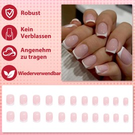 MrCuvaryas Press on Nails - 24 Pieces French False Nails for Sticking Almond, Square Artificial Fingernails for Sticking Acrylic Full Cover for Women Manicure DIY (White Classic, 12 Sizes)