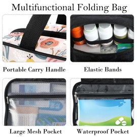 YNNALE Travel Toiletry Bag for Woman/Men,Pink Floral Boho Hanging Organizer Bag with Pockets Portable Folding Travel Case Bags for Makeup Cosmetic Toiletries Storage Traveling-M