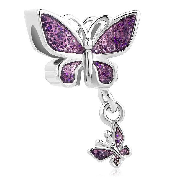 Third Time Charm Dangle Purple Butterfly Charm Beads for Bracelets