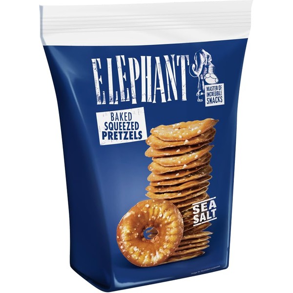 Elephant Baked Squeezed Pretzels, Sea Salt, Thin and Crispy, 10.58