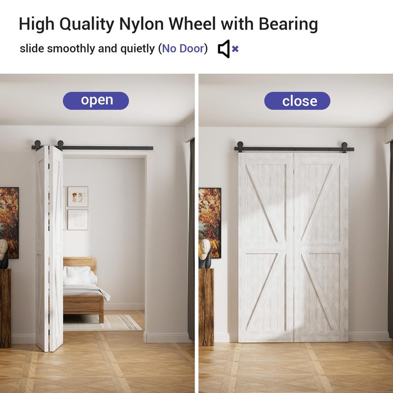 CCJH 36" Bi-Folding Sliding Barn Door Hardware Kit for 2