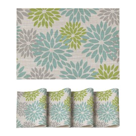 Artoid Mode Floral Vinyl Placemats Set of 4, Heat Resistant Washable Non-Slip Plistic PVC Place Mats for Party Kitchen Dining Decor, Sage