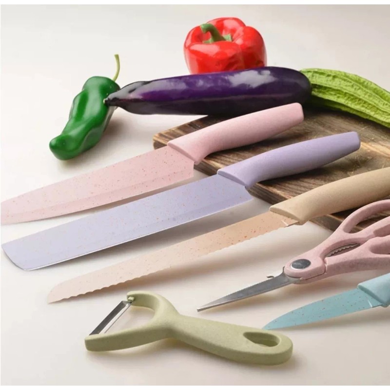 millerhous Set Kit Cuchillos Chef Recubrimiento Cerámica Colores Pastel