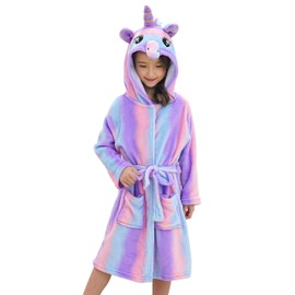 Doctor Unicorn Soft Unicorn Hooded Bathrobe Sleepwear - Unicorn Gifts for Girls (Bright Purple, 7-9 Years)