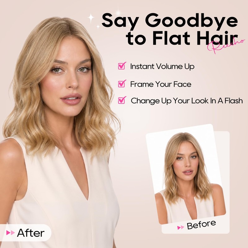 REECHO Clip in Hair Volumizer, 2PCS 12 inch Short Thick