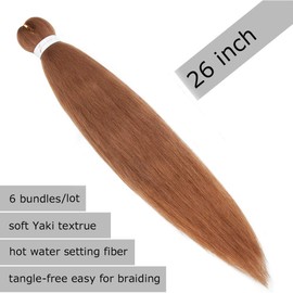 26 inches Easy Braids Pre-stretched Yaki Braiding Hair 6PC-540g #Auburn Crochet Hair Extension Synthetic Hair Hot Water Setting