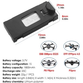 Accessories 3.7V 1800mAh Li-po Batteries(3PCS) for E88 E88PRO E88MAX E525 E99 E99PRO P1 P5PRO K3 S1 P8 RC Drone