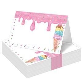 HMJKL Table Place Cards, Ice Cream Place Cards for Table Setting, Sweet Themed Tent Style Food Name Labels, Receptions Parties Events Celebrations Fill-in Place Cards, 25 Pack -07