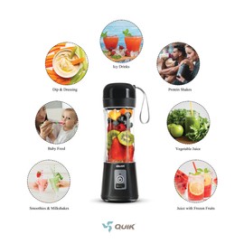 Portable Blender - Cordless 13oz. Personal Blender for Shakes and Smoothies, Licuadora, BPA Free, USB-C Rechargeable, Mini juicer for Travel, Leakproof, Juicer Cup, Ice Crush (Black)