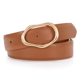 JASGOOD Women Leather Belt for Jeans Fashion Casual Waist Belt with Irregular Shapes Gold Buckle for Dresses Pants