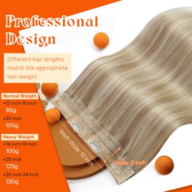 Sunny Hair Wire Hair Extensions Real Human Hair Fish Line Human Hair Extensions Invisible Wire Extensions Golden Blonde with Medium Blonde Highlights #16/22 22 Inch