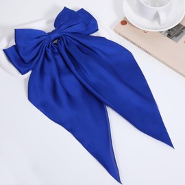 Big Silky Satin Hair Bows for Women Girls,Large Long Tail Hair Ribbon Bowknot French Barrettes, Metal Hair Clips Hairpins, Aesthetic Wedding Prom Decor Accessories Set Royal Blue