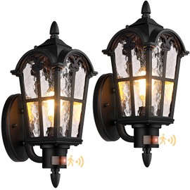 16in 2-Pack Large Motion Sensor Outdoor Wall Lights, Dusk to Dawn Porch Lights Wall Mount, Vintage Exterior Light Fixtures Sconces Lighting, Black Wall Lanterns Outside Lights for House Front Door