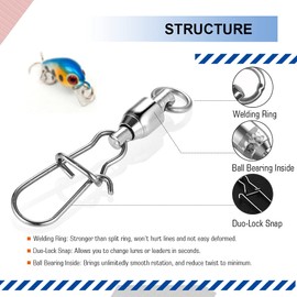 Atibin High Strength Fishing Swivels Tackle Stainless Connector Fishing Snaps Swivel Steel Lock Snap Swivels Saltwater Line Lure Connector 25pcs 54lbs