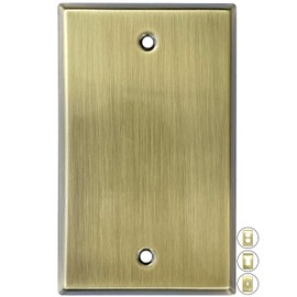 Rio Salto BRASS Antique Metal Gold Blank Wall Plate MIDSIZE Blank Outlet Cover Cover for Unused Outlets Wall Switch Covers Child Safe Device Outlet Safety Vintage 1-Pack Matte Gold (Blank, 1-Gang)