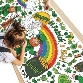 WPROICHD St Patricks Day Giant Coloring Poster/Tablecloth - St Patricks Day Crafts for Kids - 30 x 72 Inches Jumbo Coloring Banner Kids Games Gifts Activities Decor Party Favors
