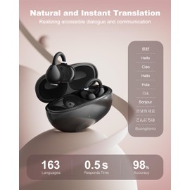 Ai Translation Earbuds Real Time, 163 Languages & Accents Translator Earbuds, 3-in-1 Open Ear Translation Headphones for Travel Learning, Spanish/English Audífonos Traductores, iOS/Android Compatible
