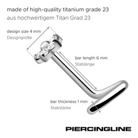 PIERCINGLINE Nose Piercing | Titanium | Flower with 5 Crystals | Piercing Nose Stud Spiral | Choice of Colours, Titanium, Cubic Zirconia