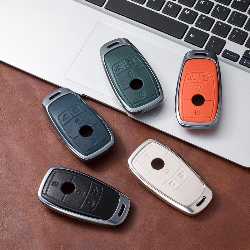 LJMTBKAN for Mercedes Key Fob Cover,Aluminum Leather Key Case Compatible