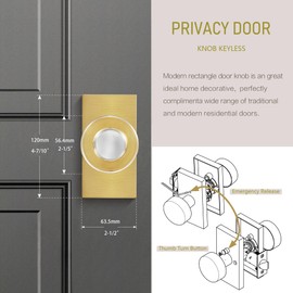 Newlaking Clear Crystal Glass Door Knobs Satin Brass, Privacy Gold Door Knob Interior with Lock for Bedroom/Bathroom
