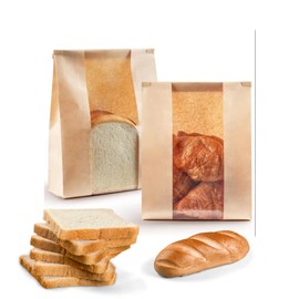 Generic Premium Sourdough Bread Bags-25 pack-Bread storage for homemade bread with Clear Window Includes tin tie seal for seal -Bakery Packaging Bags For Cookies,Bread and treats, brown