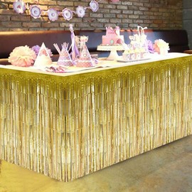 Wifehelper Fringe Table Skirt Fringed Table Skirt Suitable For Round Table Rectangular Table Gold Silver Purple(Golden)