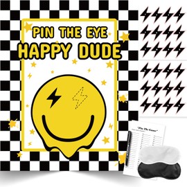 TYHJOY ONE Happy Dude Party Games Birthday Decorations, Pin the Eye on the Dude Game Smiley Face One Cool Dude Birthday Party Games Favors Supplies