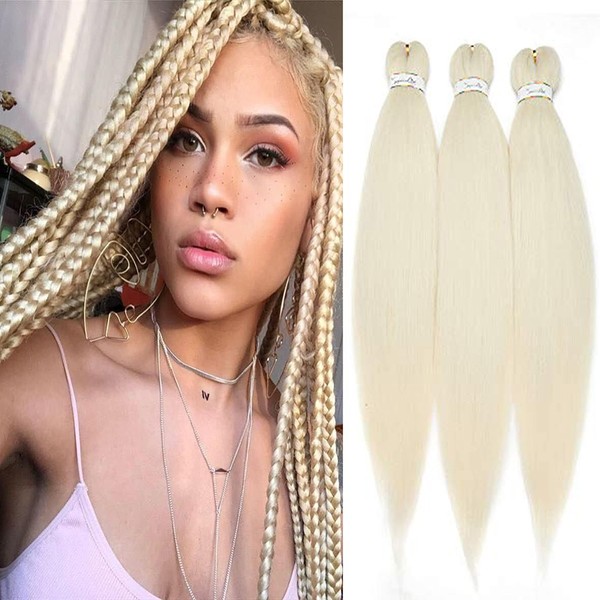 3 Packs Braids EZ Hair Extensions Braiding Synthetic Hair Kanekalon Crochet Synthetic 26 Inches Light Blonde 66 cm (Pack of 3)