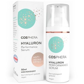 Cosphera Hyaluron Performance High Dose Vegan Anti-Wrinkle Moisturising Treatment Serum Hyaluronic Acid Concentrate Gel for Face Neck Cleavage and Eyes for Women and Men 50 ml