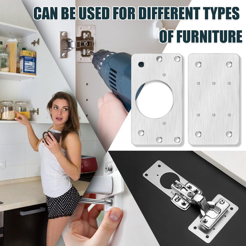 Cabinet Hinge Repair Plate, 8 Pcs Stainless Steel Hinge Repair