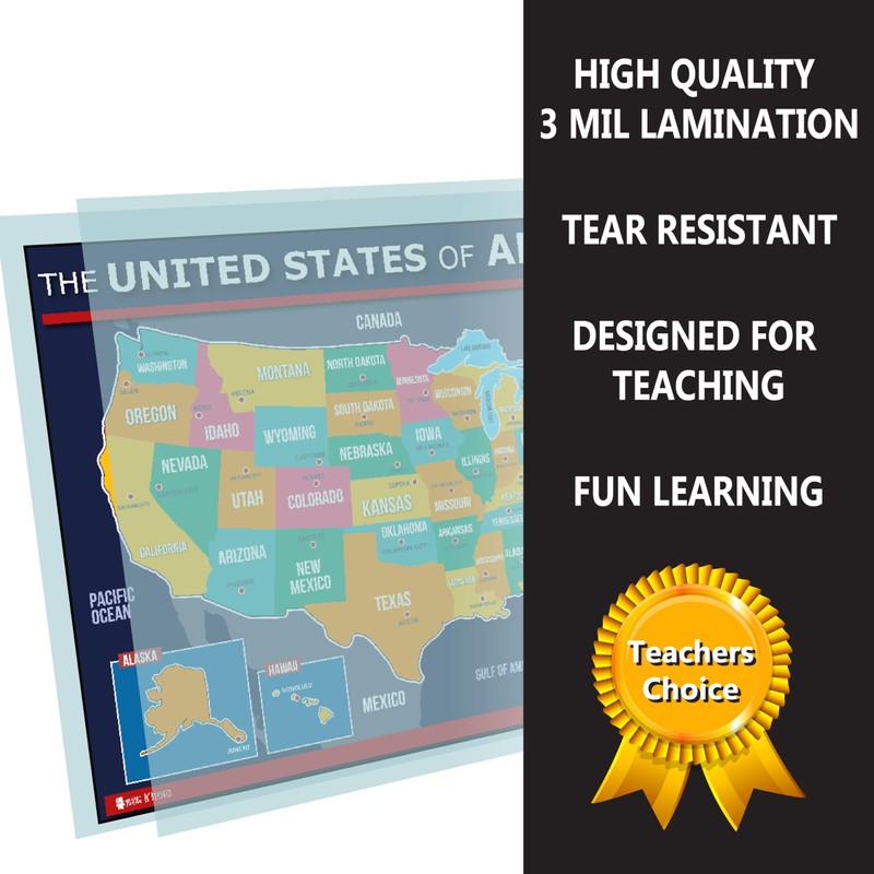 Map of USA for Kids (18x24) Laminated 50 States and