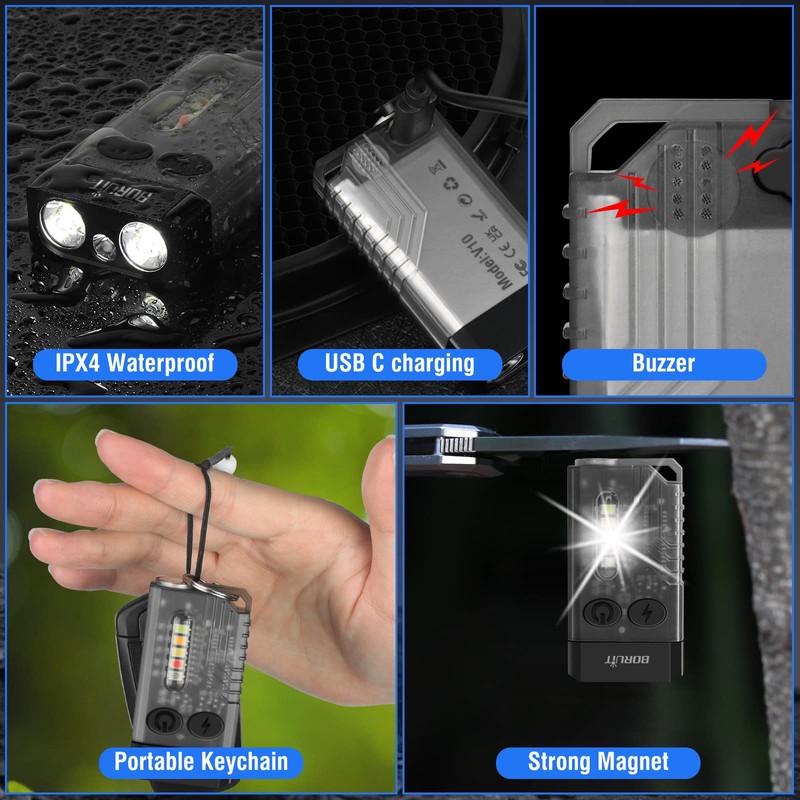 BORUIT V10 Small Powerful Flashlight with 365nm UV Black Light