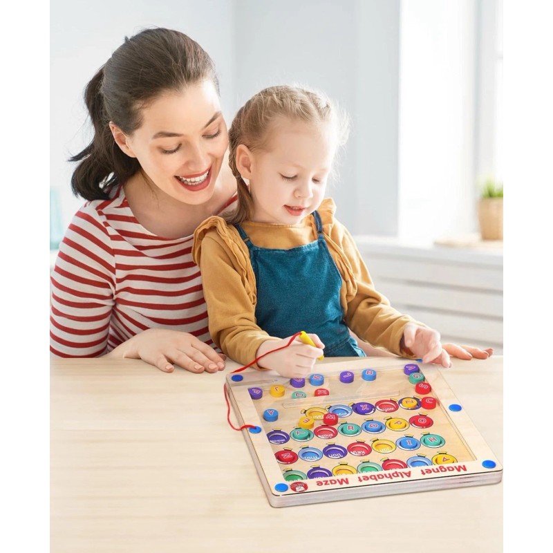 Gamenote Magnetic Alphabet Maze Board with 4 Activity Cards, Wooden