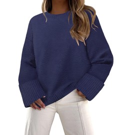 Womens Sweaters Early Fall Fashion Boho Tops Trendy Long Sleeve Shirts Casual Oversized Sweater Crewneck Sweatshirt Tunics Loose Fit Dressy Holiday Going Out Outfits Winter Clothes Clothing Purple M