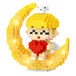 MR. GADGETS Figura Armable Signos Zodiacales de Mini Bloques de Construcción 11cm Representaciones del Zodiaco Mini Lampara de Noche Luna con Luz LED, Set Rompecabezas 3D Horoscopo (Angel)