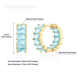 Mesovor Gold Cubic Zirconia Hoop Earrings for Women Trendy, 18K Gold Plated Huggie Hoops Earrings | Green Black Red Stones Earrings Jewelry Gifts (Light Blue)