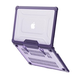 TECHGEAR Case Compatible for MacBook Air 13 inch 2020/2019/2018 Protective Snap-On Tough Hard Shell Cover with Kick Stand for Model A2337 (M1) / A2179 / A1932 Clear Shockproof Tough Case - Purple
