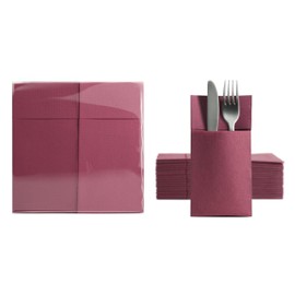Aroba 50 Soft Point Cutlery Napkins Soft Material, Volume and Structure | Ready Folded Napkins with Slot | 39 x 38 cm 1/8 Fold Cutlery Bag | Good Quality Red Burgundy