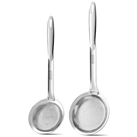 Filter Scoop Stainless Steel Fat Skimmer Spoon, Professional Skimmer Spoon Grease Filter Ladle, Oil Separator for Frying and Gravy, Commercial Kitchen Strainer (3.5 Inch & 4.3 Inch)