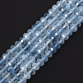 Aquamarine 6mm Gemstone Faceted Rondelle Loose Beads DIY Jewelry Making Beads 16 Inch