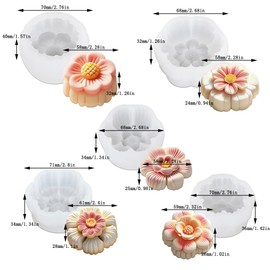 Cestony 5Pcs Silicone Molds in Plum Blossom, Camellia, and Other Flower Shapes for DIY Mooncakes, Pastries, Fondant, Chocolate Desserts, Candles, and Soaps (B)