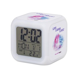 Fabulous Alarm Clock Cube Illuminated White - Live Laugh Love 2019 Parody Collage Vintage Illustration Art Humour Dolphin Meme - 7.8 x 7.8 x 7.8 cm - Retro Lighting Multicolor LED