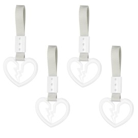 PATIKIL 4Pcs Broken Heart Shaped Car Handle Straps, Car Hanging Accessories Bumper Warning Ring Drift Charm for Auto Bus Decor Interior Exterior Decoration, White
